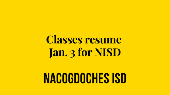 Classes resume Jan. 3 for NISD