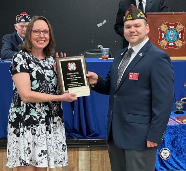 Carla Coffee of NHS with VFW District 19 Chairman Joel Pipes