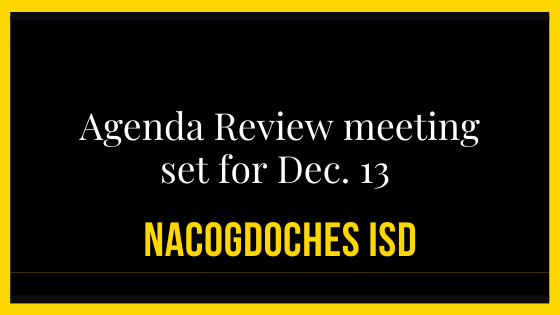 Agenda Review meeting set for Dec. 13