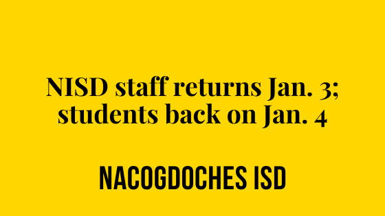Staff returns to work on Jan. 3; students are back on Jan. 4