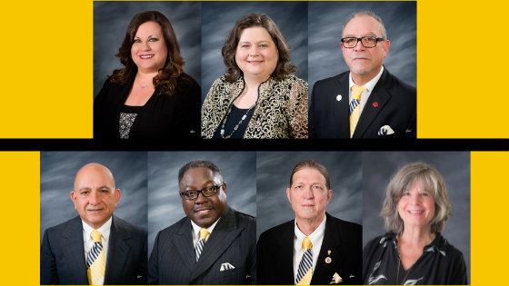 A picture of NISD’s Board of Trustees include: President Pam Fitch, Vice President James Montoya, Secretary Mindy Winslow, James Ervin, Farshid Niroumand, Leabeth Abt and T.C. Grohman M.D.