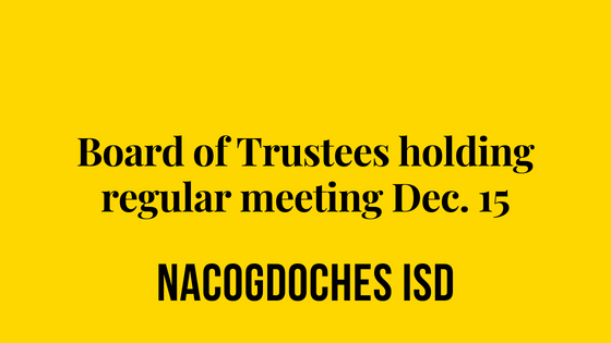 Board of Trustees holding regular meeting Dec. 15