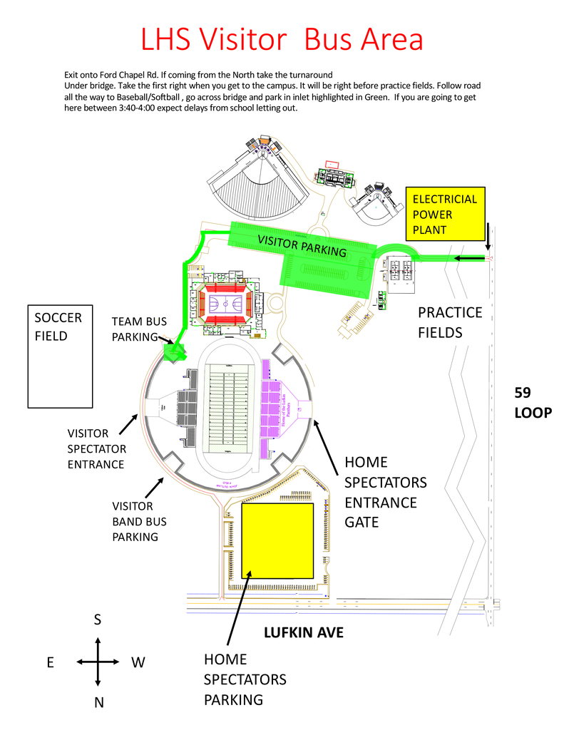 map for visitor parking in Lufkin at Abe Martin Stadium