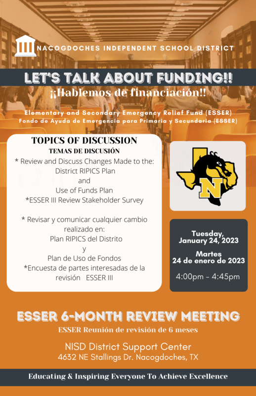 Meeting Set For Jan. 24 For ESSER Funding Update | Nacogdoches ...